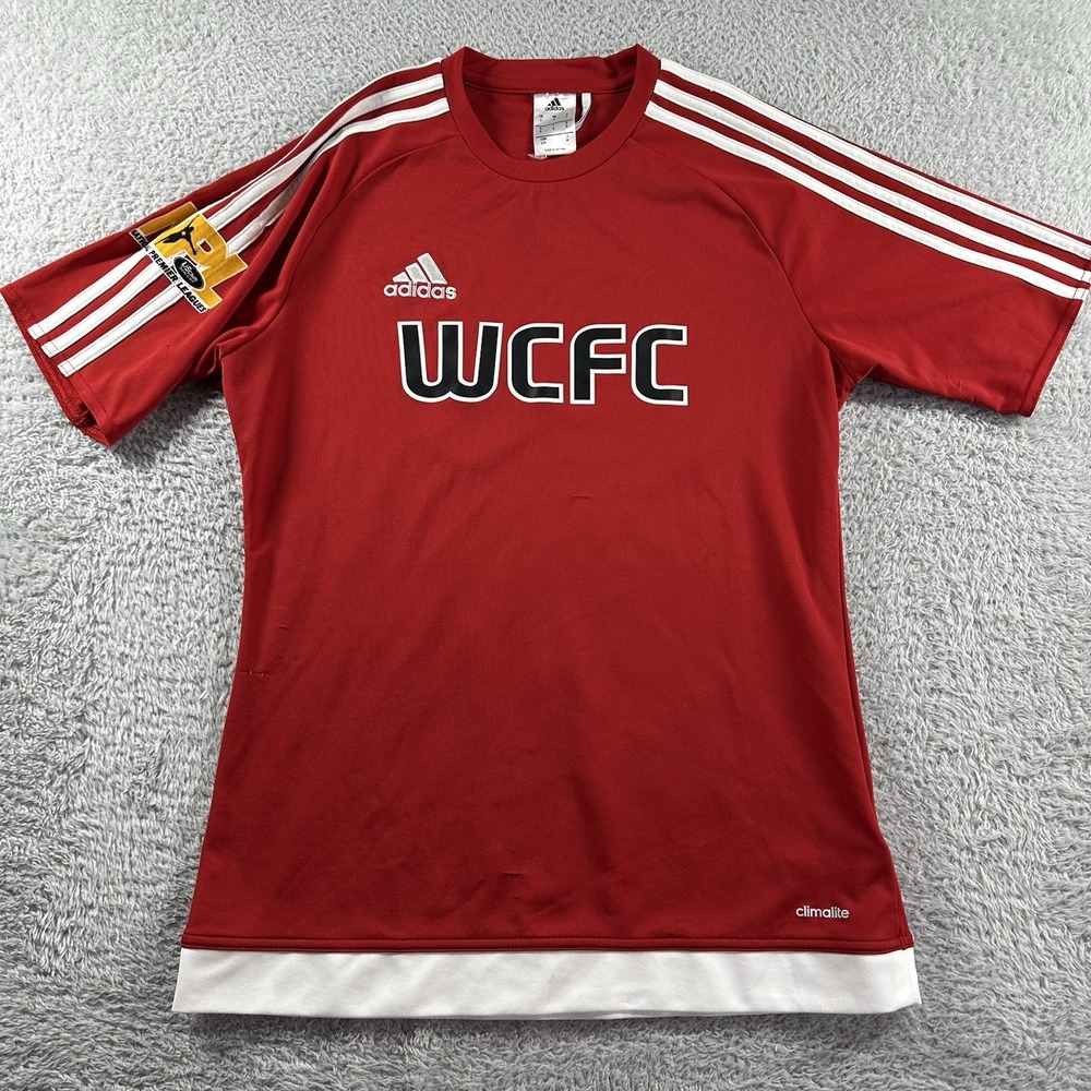 WCFC Soccer Jersey Womens Small Red Adidas Climalite Performance Wicking‎